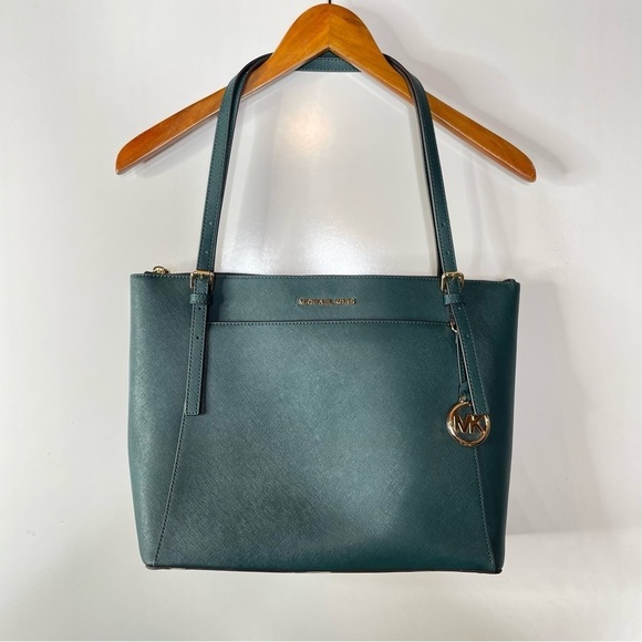 Michael Kors Voyager Large East West Tote Bag Saffiano Leather Racing Green - Picture 1 of 11